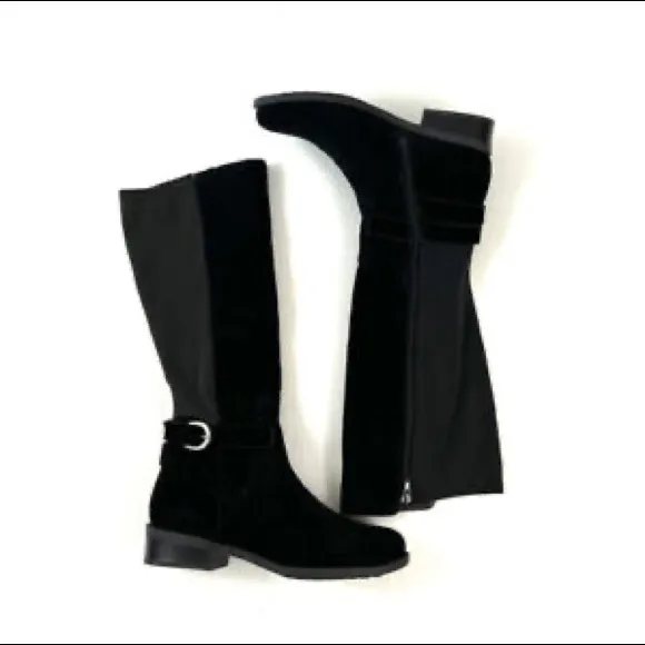 ME TOO DASHA TALL LOW HEEL BUCKLE BLACK LEATHER BOOTS SZ 8