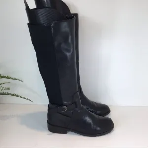 ME TOO DASHA TALL LOW HEEL BUCKLE BLACK LEATHER BOOTS SZ 8