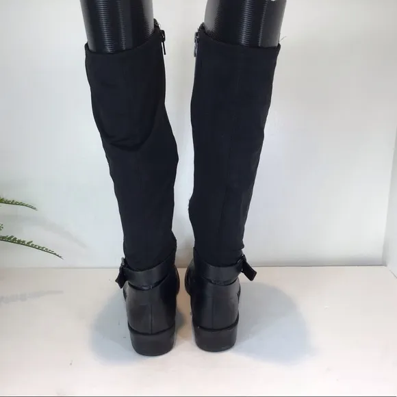 ME TOO DASHA TALL LOW HEEL BUCKLE BLACK LEATHER BOOTS SZ 8