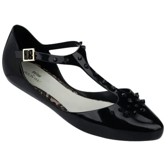 Melissa Jason Wu Doris Flats Black Spikes Studded Edgy Ballet Shiny Patent Jelly