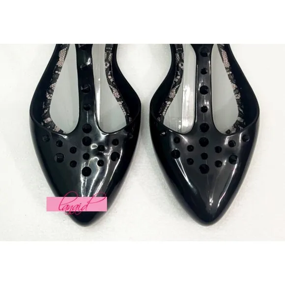 Melissa Jason Wu Doris Flats Black Spikes Studded Edgy Ballet Shiny Patent Jelly