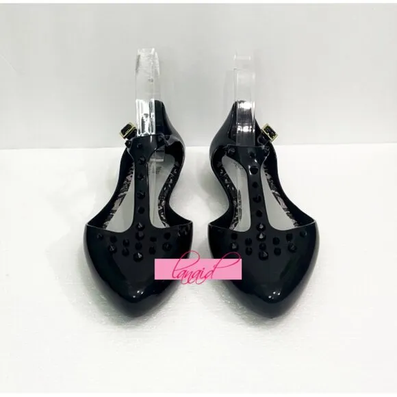 Melissa Jason Wu Doris Flats Black Spikes Studded Edgy Ballet Shiny Patent Jelly
