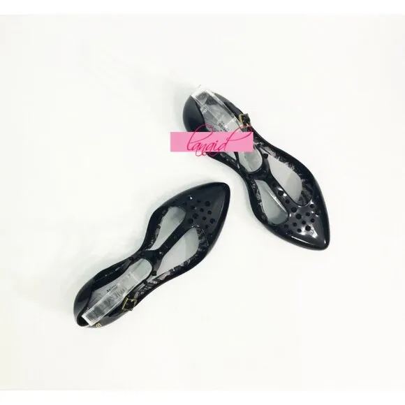 Melissa Jason Wu Doris Flats Black Spikes Studded Edgy Ballet Shiny Patent Jelly