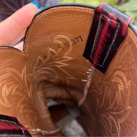 Men’s Lucchese Cherry Red Black Lizard Skin Cowboy Boots