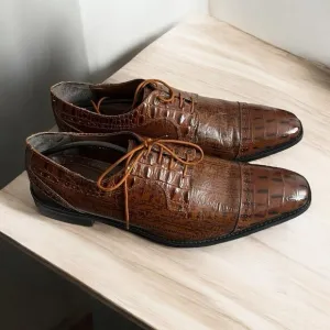 Men's Stacy Adams Esposito Cap Toe Oxford Shoes Animal Print Brown Sz 13 M