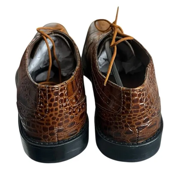 Men's Stacy Adams Esposito Cap Toe Oxford Shoes Animal Print Brown Sz 13 M