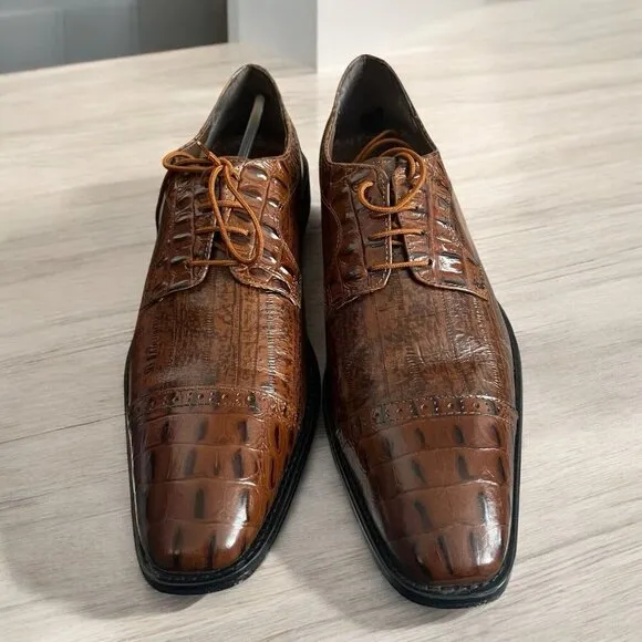 Men's Stacy Adams Esposito Cap Toe Oxford Shoes Animal Print Brown Sz 13 M
