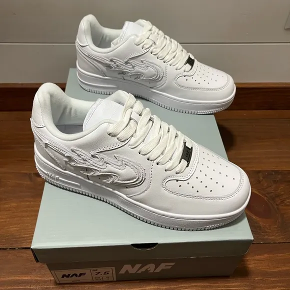 Men’s White Nike Air Force Ones AF1 NAF Sneaker Shoes Collectible Streetwear 7.5