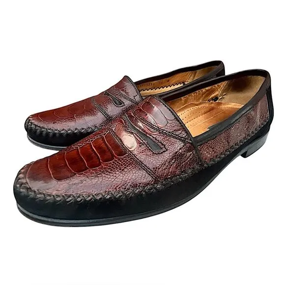 Men's Zelli Italia Brown Ostrich Leather and Black Artisan Suede loafers Size 10