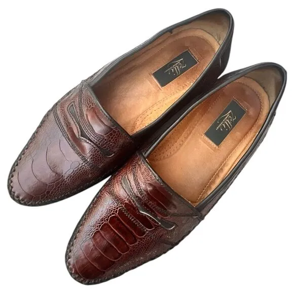 Men's Zelli Italia Brown Ostrich Leather and Black Artisan Suede loafers Size 10