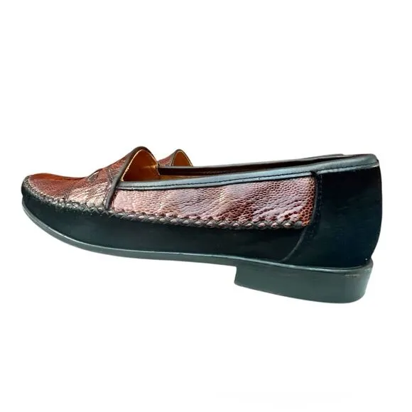 Men's Zelli Italia Brown Ostrich Leather and Black Artisan Suede loafers Size 10
