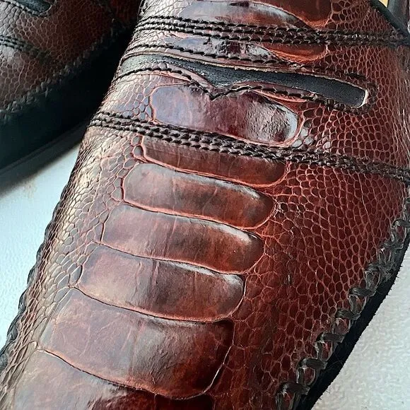 Men's Zelli Italia Brown Ostrich Leather and Black Artisan Suede loafers Size 10