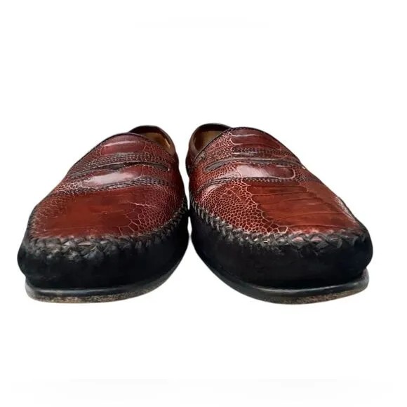 Men's Zelli Italia Brown Ostrich Leather and Black Artisan Suede loafers Size 10