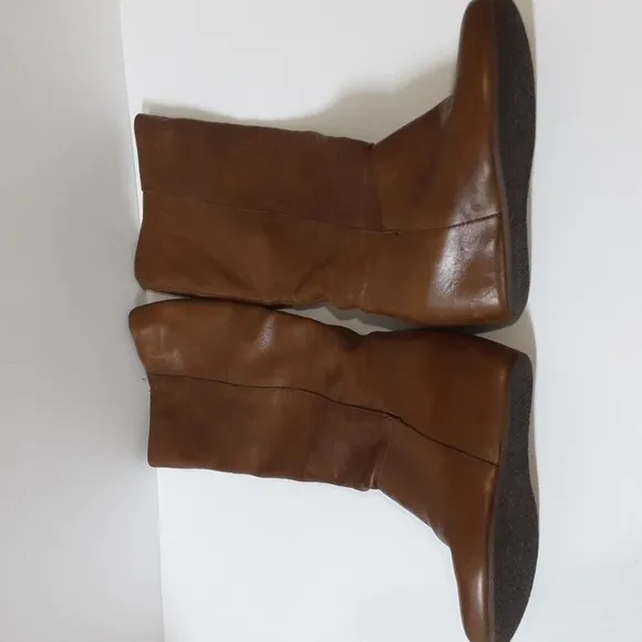Mercanti Fiorentini leather boots heel knee  wedge brown women 38 pull on