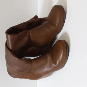 Mercanti Fiorentini leather boots heel knee  wedge brown women 38 pull on