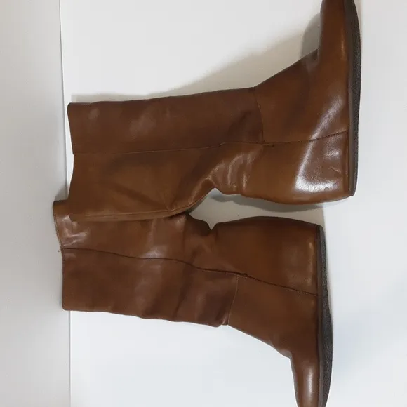 Mercanti Fiorentini leather boots heel knee  wedge brown women 38 pull on