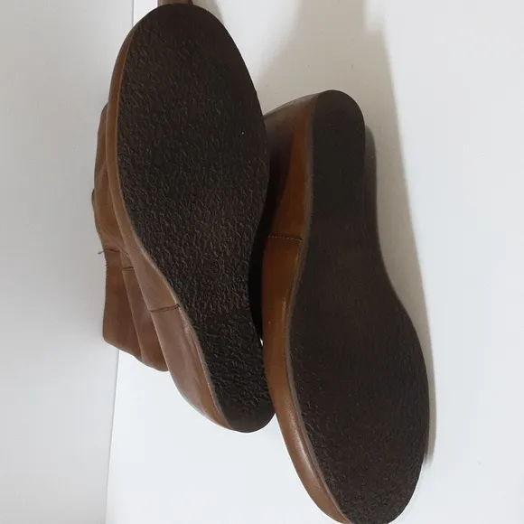 Mercanti Fiorentini leather boots heel knee  wedge brown women 38 pull on