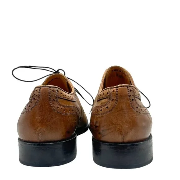 MERCANTI FIORENTINI Mens 10 7010 Medallion Cap Brogue Oxford Shoes Brown Leather