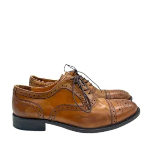 MERCANTI FIORENTINI Mens 10 7010 Medallion Cap Brogue Oxford Shoes Brown Leather