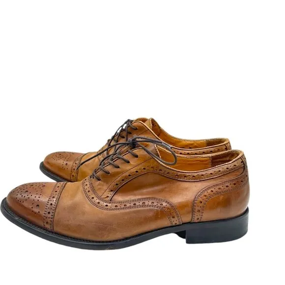MERCANTI FIORENTINI Mens 10 7010 Medallion Cap Brogue Oxford Shoes Brown Leather
