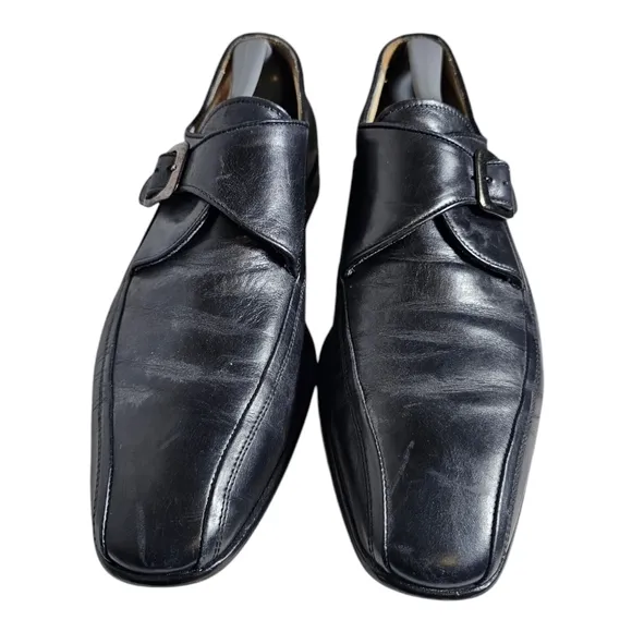 MERCANTI FLORENTI Men's Monk Strap Oxfords Black Leather Made In Italy Size 10.5