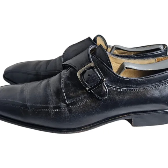 MERCANTI FLORENTI Men's Monk Strap Oxfords Black Leather Made In Italy Size 10.5