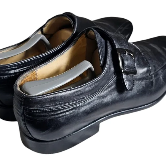 MERCANTI FLORENTI Men's Monk Strap Oxfords Black Leather Made In Italy Size 10.5