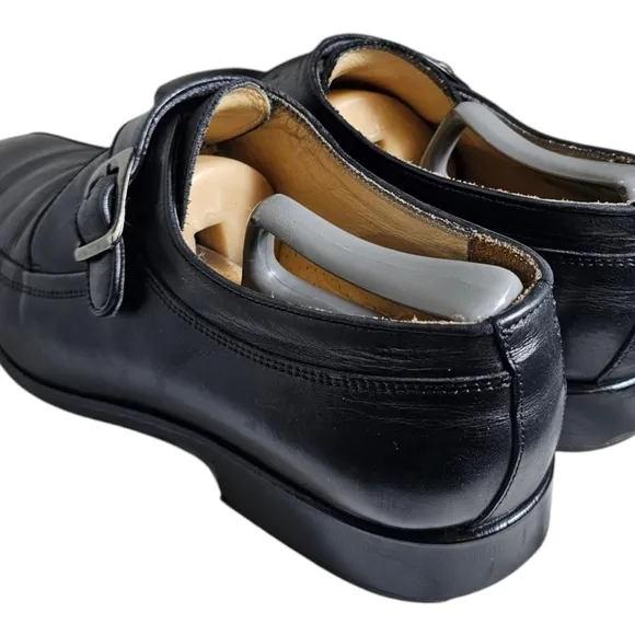 MERCANTI FLORENTI Men's Monk Strap Oxfords Black Leather Made In Italy Size 10.5