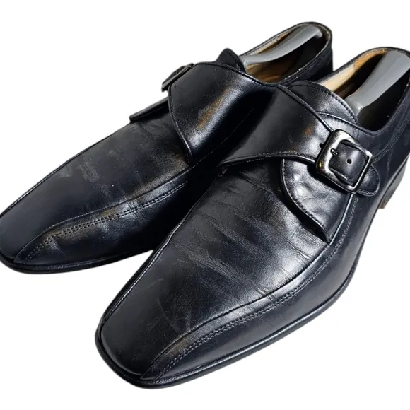 MERCANTI FLORENTI Men's Monk Strap Oxfords Black Leather Made In Italy Size 10.5