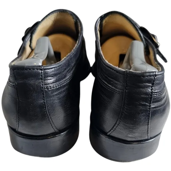 MERCANTI FLORENTI Men's Monk Strap Oxfords Black Leather Made In Italy Size 10.5