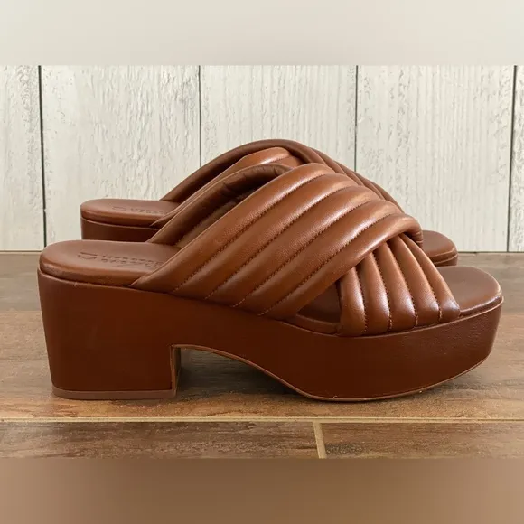 Mercedes Castillo Veronica Criss Cross Leather Platform Sandals Brown 37 7