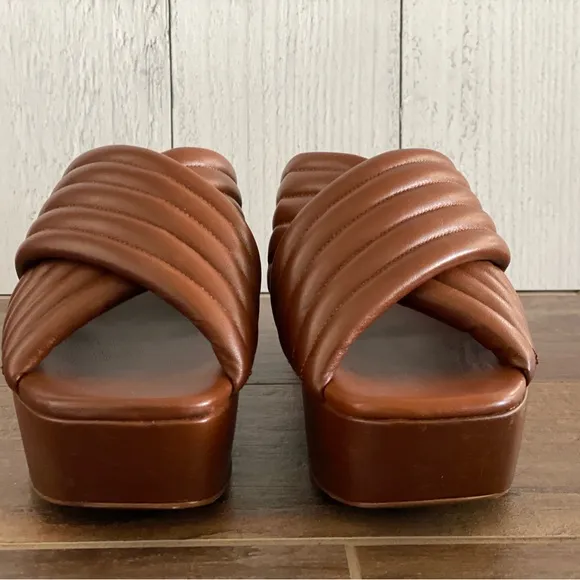 Mercedes Castillo Veronica Criss Cross Leather Platform Sandals Brown 37 7