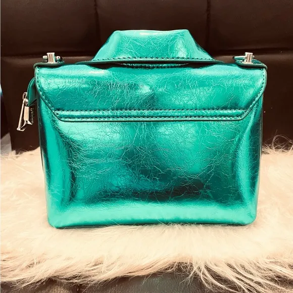 Metallic Green High Heels with Matching Motorcycle Crossbody Bag - US9 EU40