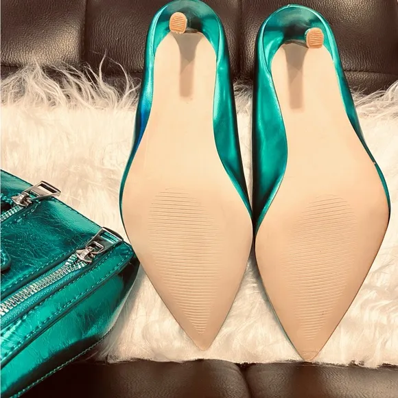 Metallic Green High Heels with Matching Motorcycle Crossbody Bag - US9 EU40