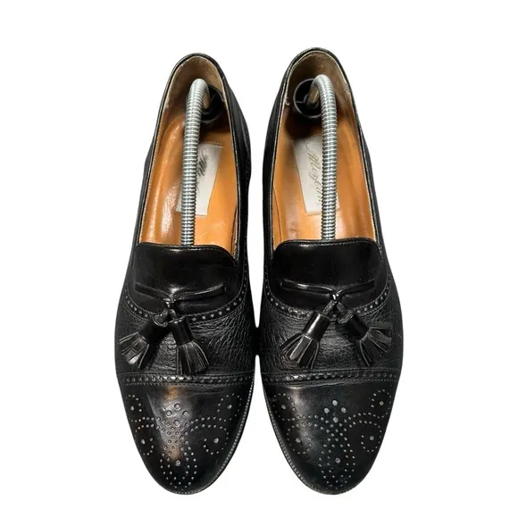 Mezlan Havana Black Men's US8M Leather Spain Tassel Brogue Captoe Loafers Shoes