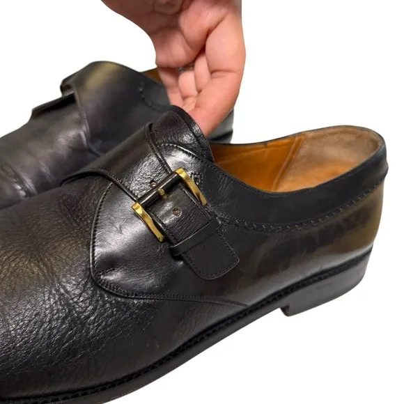 Mezlan Men's Istanbul Black Leather Monk Strap Gold Buckle Dress Shoes Size 11