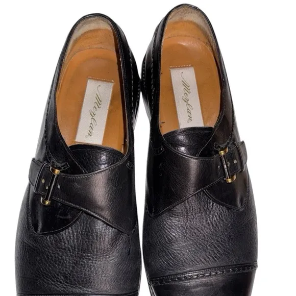 Mezlan Men's Istanbul Black Leather Monk Strap Gold Buckle Dress Shoes Size 11
