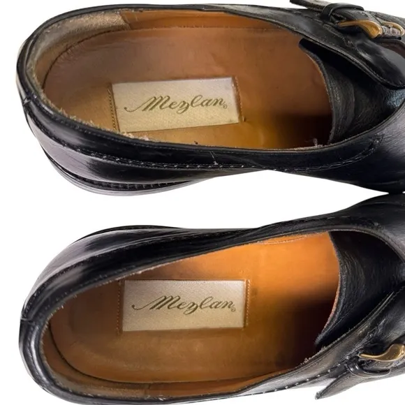 Mezlan Men's Istanbul Black Leather Monk Strap Gold Buckle Dress Shoes Size 11