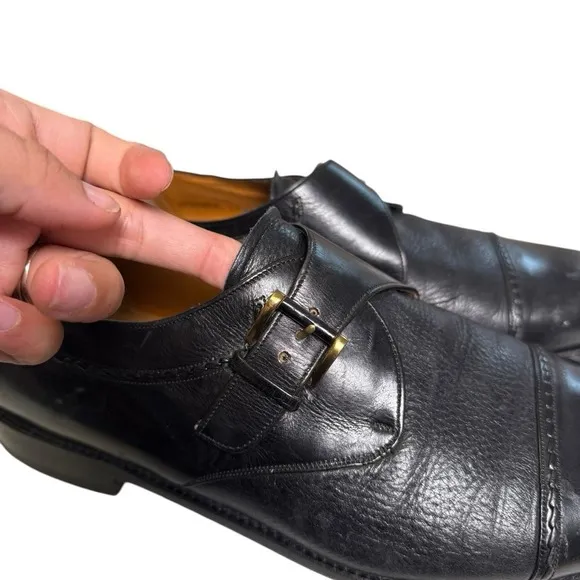 Mezlan Men's Istanbul Black Leather Monk Strap Gold Buckle Dress Shoes Size 11