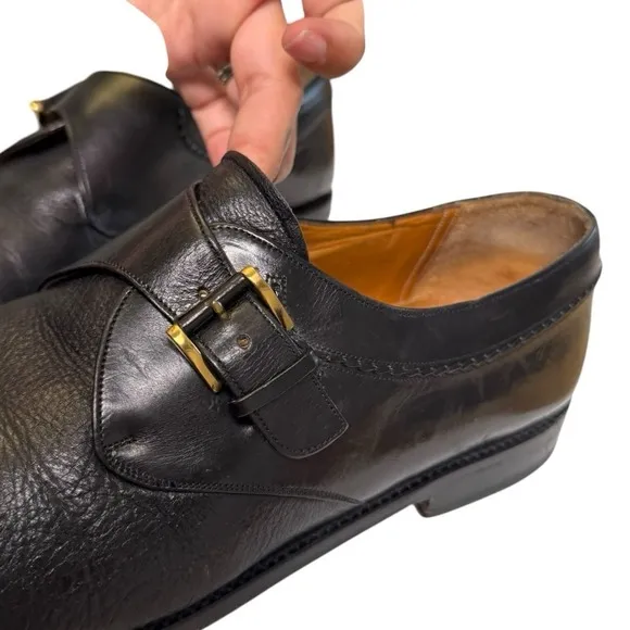 Mezlan Men's Istanbul Black Leather Monk Strap Gold Buckle Dress Shoes Size 11