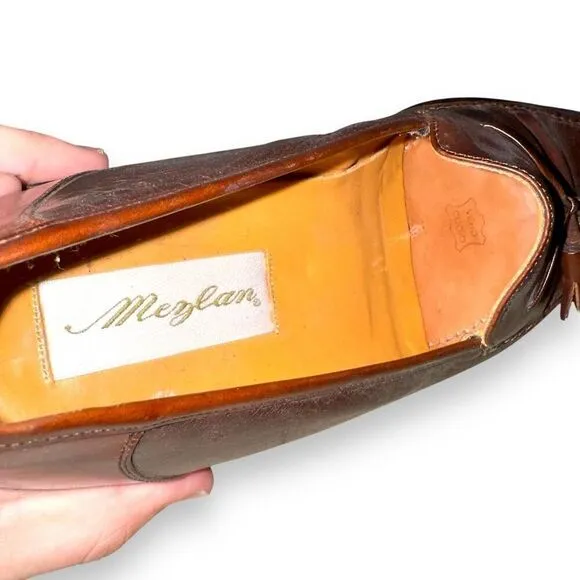 Mezlan Plano Brown Leather Tassel Loafers Shoes Size 8