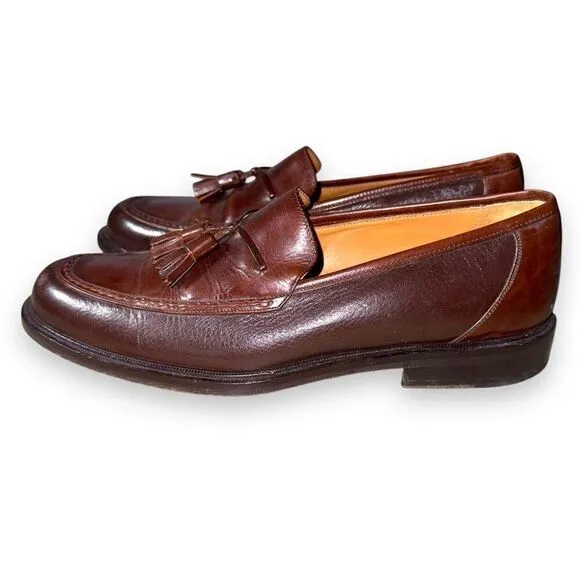 Mezlan Plano Brown Leather Tassel Loafers Shoes Size 8