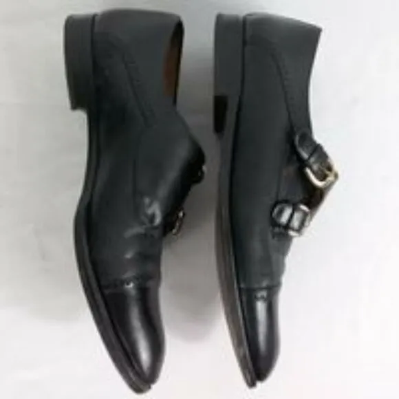 Mezlan Portifino Men Black Dbl. Monk Strap Cap Toe Dress Shoes Spain Size 9M GUC