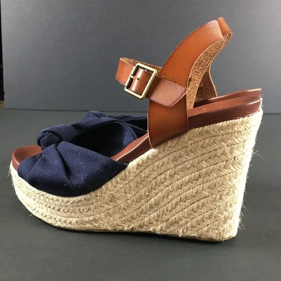 MIA Lorryan Espadrille Knotted Toe Wedge Heel Sandals Blue Size 10 New No Box