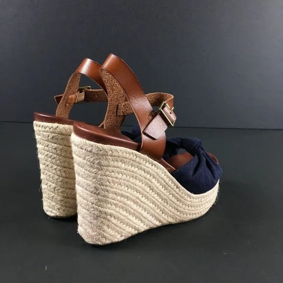 MIA Lorryan Espadrille Knotted Toe Wedge Heel Sandals Blue Size 10 New No Box