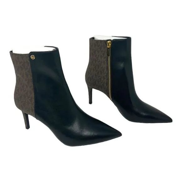 Michael Kors Alina Flex Leather Logo Ankle Boot Black Size 6 NWT $175 MSRP
