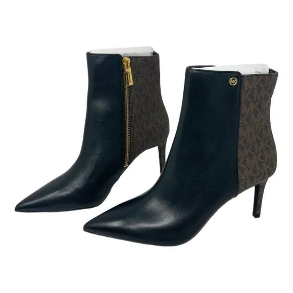 Michael Kors Alina Flex Leather Logo Ankle Boot Black Size 6 NWT $175 MSRP