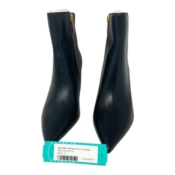 Michael Kors Alina Flex Leather Logo Ankle Boot Black Size 6 NWT $175 MSRP