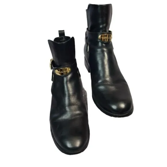 Michael Kors Arley black gold Hardware Leather Ankle Boots
