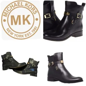 Michael Kors Arley black gold Hardware Leather Ankle Boots